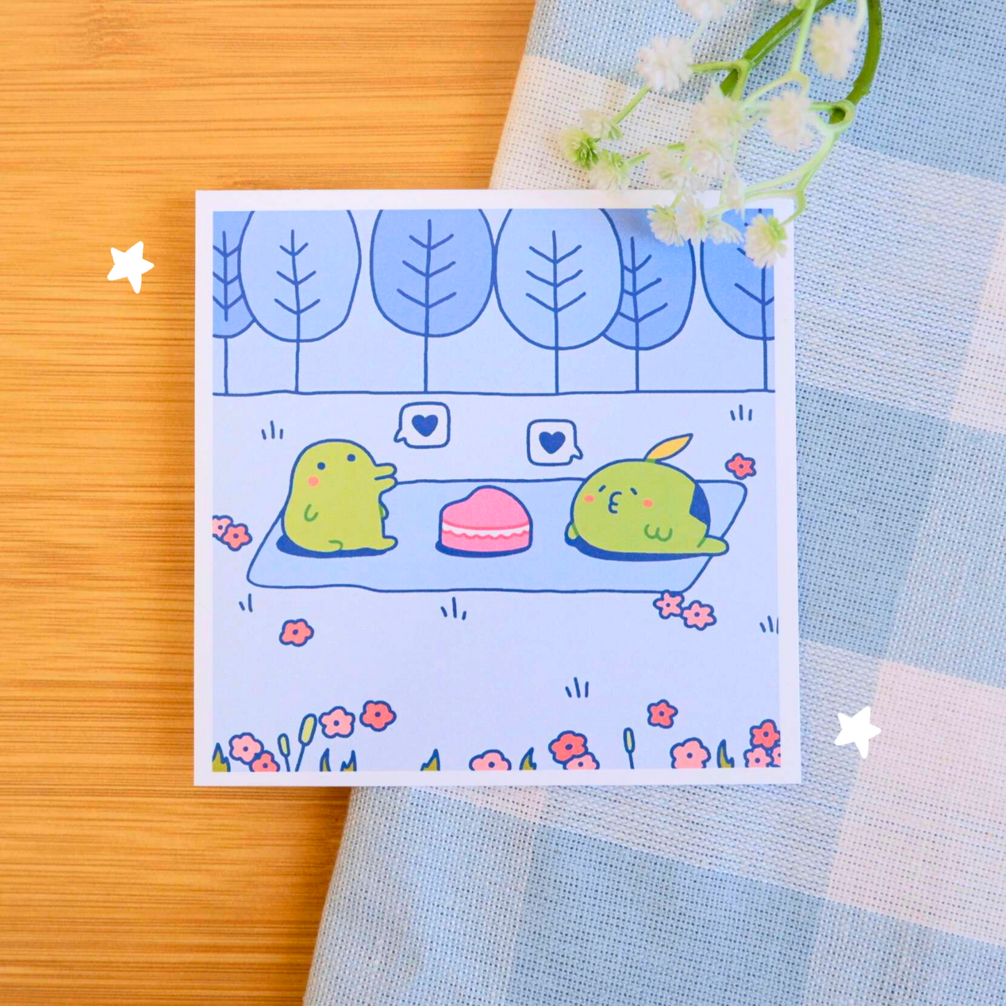 Green Blobs in Love Art Print