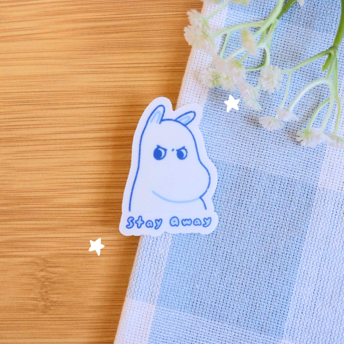 White Hippo Stay Away Clear Sticker