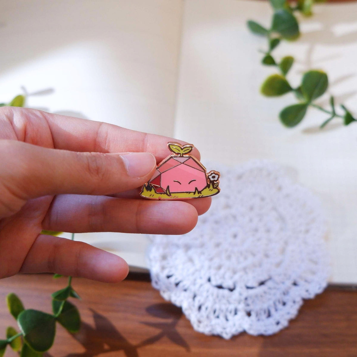 Pink Blob Rock Enamel Rose Gold Plated Pin