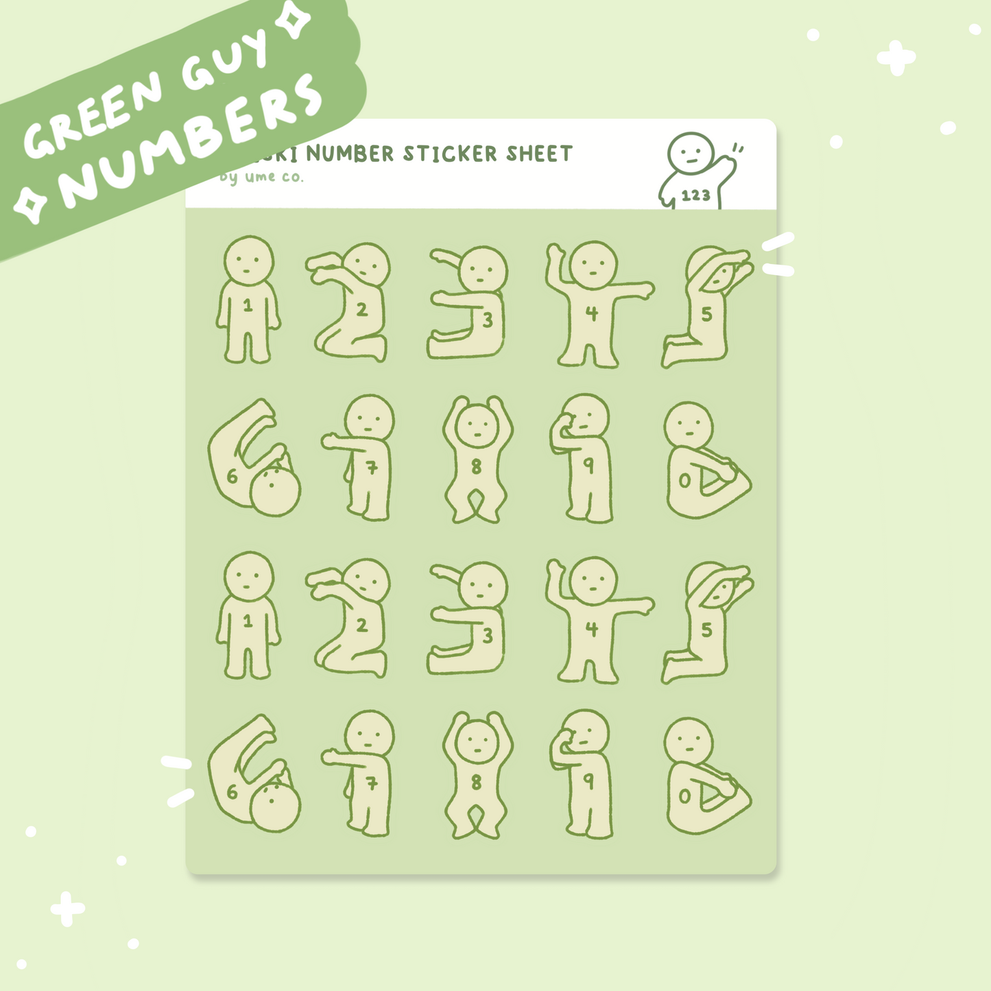 Green Guy Number Sticker Sheet