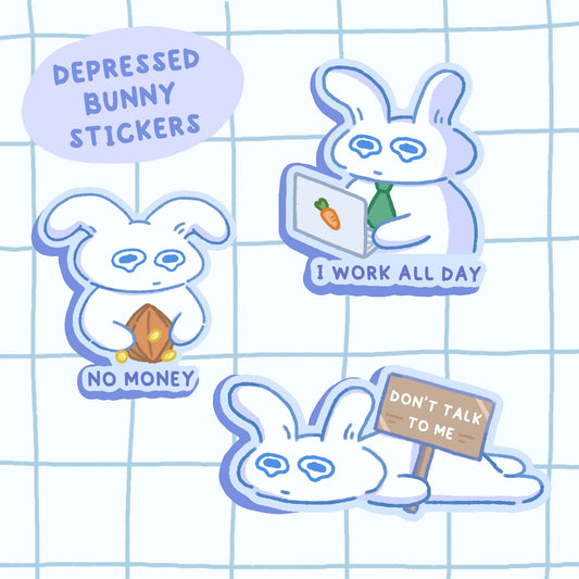 Relatable Antisocial Working Bunny Stickers | Vinyl Waterproof Stickers for Bullet Journal, Planner, Laptop, Water Bottle, Phone Case, Deco