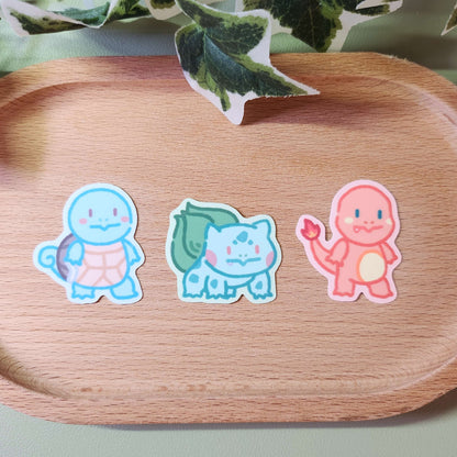 Poke Gen 1 Starters Stickers | Vinyl Waterproof Stickers for Bullet Journal, Planner, Laptop, Water Bottle, Phone Case, Deco