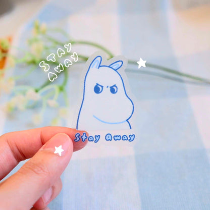 White Hippo Stay Away Clear Sticker
