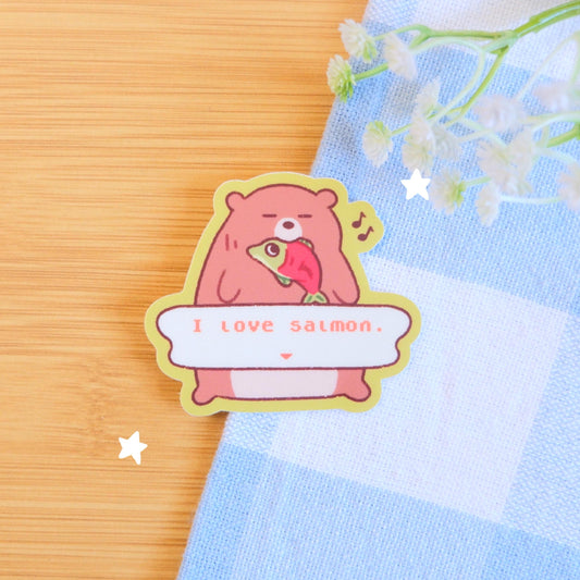 I Love Salmon Bear Sticker