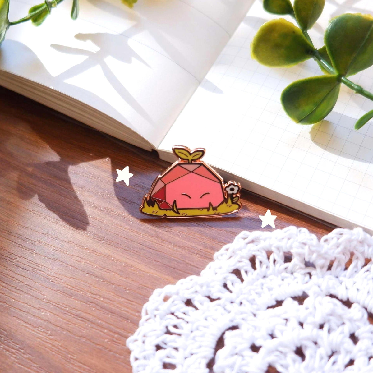 Pink Blob Rock Enamel Rose Gold Plated Pin