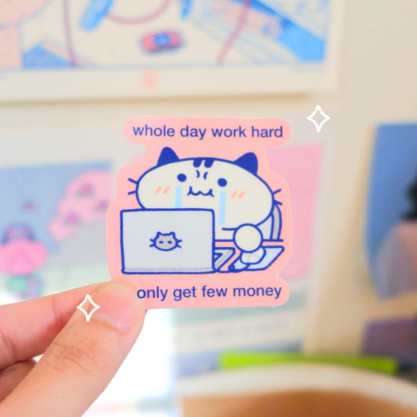 Hardworking Cat Vinyl Sticker